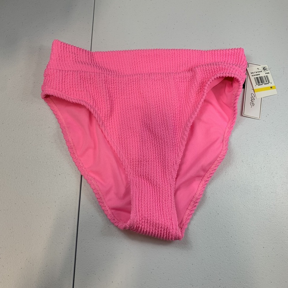 Salt & Cove Junior's Swim Bikini‎ Bottom M Pink Ribbed High Waist